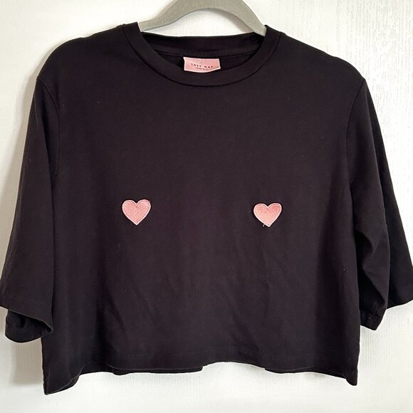 Lazy Oaf Tops - Lazy Oaf M Women's Black Tee with Pink Hearts